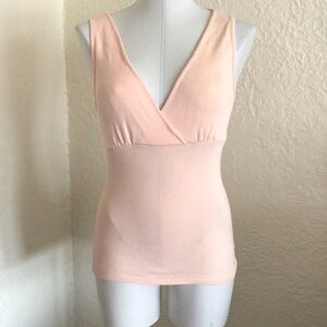 Michael Stars Light Peach Silver Shine Empire Waist V-Neck Crossover Tank Top